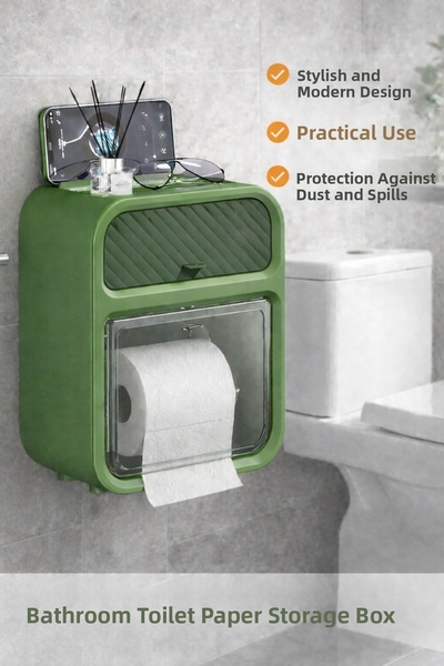 Ecuy Wall-Mounted Bathroom Toilet Paper Storage Box with Lid Water and Dust P...