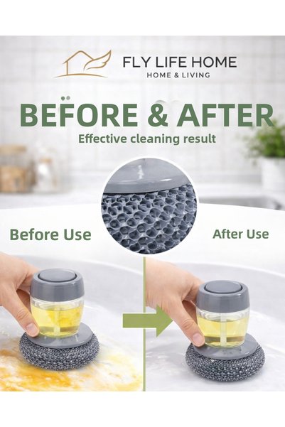 FLY LIFE Dishwashing Sponge with Detergent Container, Stainless Wire Practical Dishwashing Sponge (1 Piece)