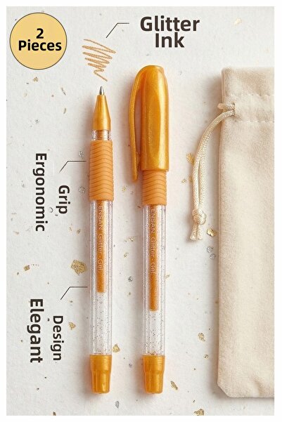 Artlantis Gold Yellow Glitter Gel Pen 1.0mm 2 Pieces Fluent Writing Pensil Gl...
