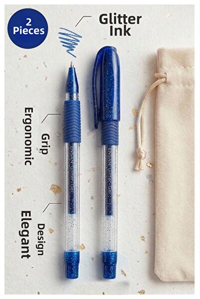 Artlantis Blue Glitter Gel Pen 1.0mm 2 Pieces Fluent Writing Pensil Glitter G...