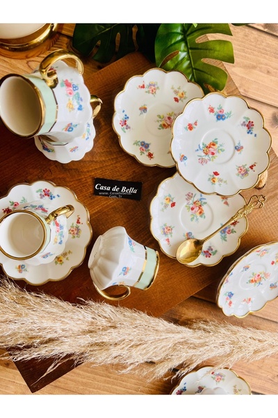 CASA DE BELLA Gold Star 6 Person Porcelain Coffee Cup