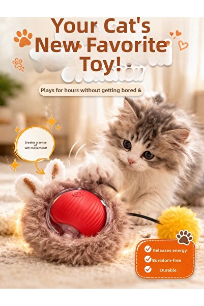 HAYHAYPETSHOP لعبة القطط الذكية المتحركة مع كرة بوم بوم مزينة بالريش، أذنيها ...