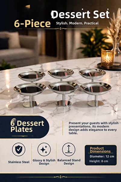 MGEStore 6-Piece Stainless Steel Ice Cream Bowl with Stand Presentation Cup D...