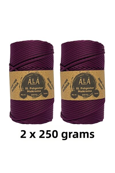aladepo قطعتين من حبل حقيبة البوليستر XL مكراميه رقم: 6 (سميك) 2x250 جرام (إج...