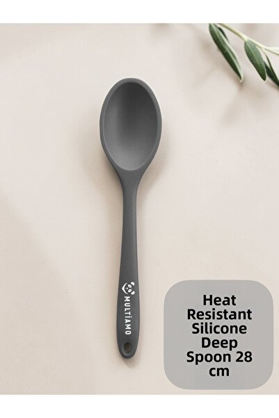 Multiamo Hard Tip Heat Resistant Fireproof Non-Stick Silicone Long Spoon 28 cm