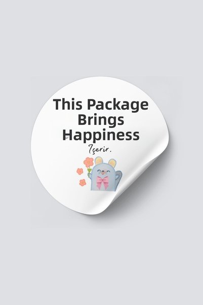 Nur Print Adhesive Sticker, Round Label Diameter 3 Cm, Glossy Finish'This Package Contains Happiness', 117 Pieces
