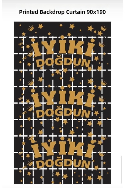 kidspartim Μεταλλιζέ Μαύρο PötiKare Χρυσό Τυπωμένο Διακοσμητικό Φόντο 90x190 εκ.