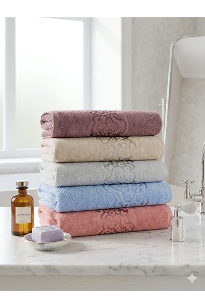 Nilyso Home Jacquard Face Towel 50X90 cm 100% Cotton Soft Textured 3-Piece Towel Set (Grey - Powder - Blue)