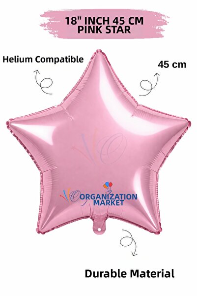 Organizasyon Pazarı 18 Inch 45cm Pink Star Foil Balloon |   Helium Compatible