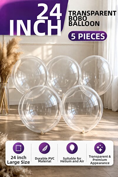 Organizasyon Pazarı 24 Inch Transparent Bobo Balloon 5 Pieces – Transparent P...