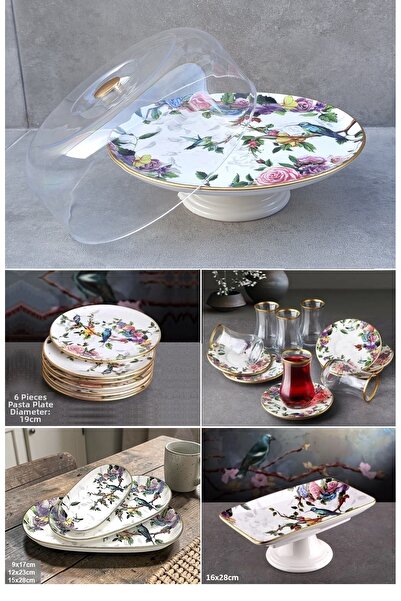 Pinkev طقم أطباق تقديم الإفطار مكون من 24 قطعة من السيراميك للكعك وكؤوس الشاي