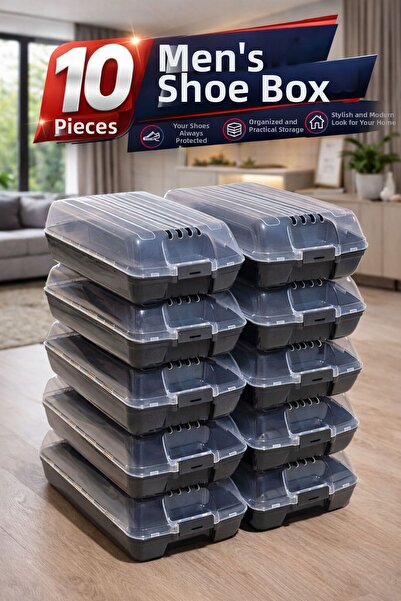 Funny Life Σετ 10 κουτιών για ανδρικά παπούτσια με διαφανές κάλυμμα και οργαν...