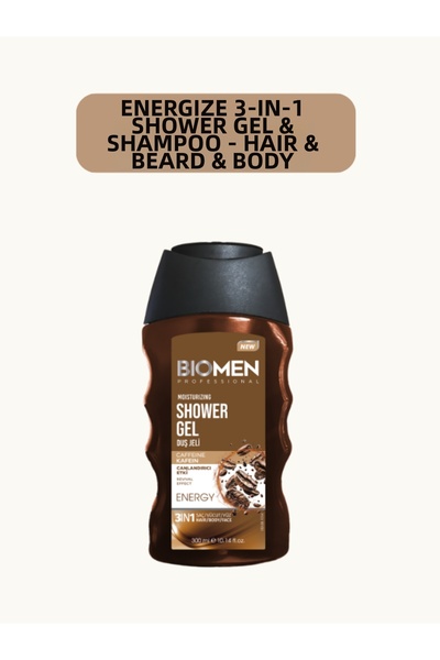 Biomen Energize 3in1 Shower Gel & Shampoo - Hair & Beard & Body 300 ml