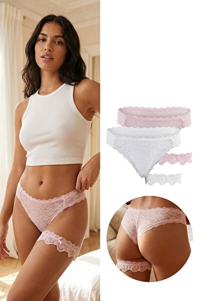Συλλογή Trendyol Εκρού-Ροζ Δαντελένιο Σλιπ Στρινγκ 2 τεμαχίων THMSS26KU00017