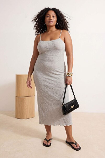 Trendyol Curve Λευκό Δαντέλα Bodycone/Φόρεμα με τιράντες που εφαρμόζει στο σώ...