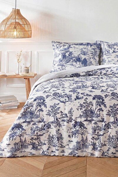 TRENDYOLMİLLA HOME Σετ Παπλωματοθήκη Διπλό Μπλε Μπλανκ με Vintage Σχέδιο Χωρί...