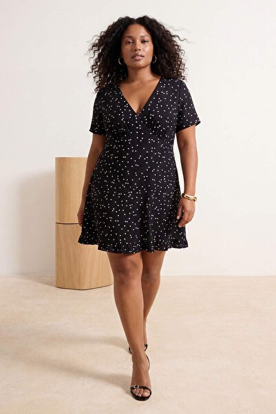 Trendyol Curve Μαύρο φόρεμα Πουά τεμαχίων Mini Τούλι με λεπτομέρεια δεσίματος...