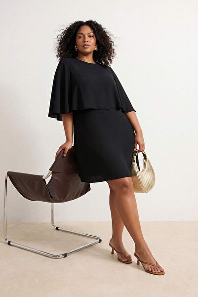 Trendyol Curve Μαύρο φόρεμα Maroken Υφαντό σε μεγάλο μέγεθος