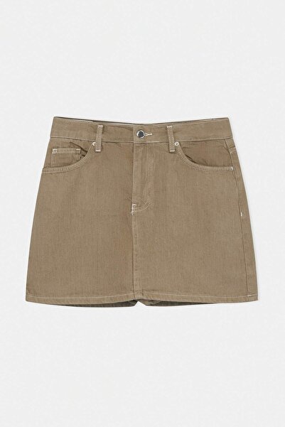 Συλλογή Trendyol Μπεζ Vintage Washed Ψηλόμεση Τζιν Σορτς Φούστα TWOSS26SR00110