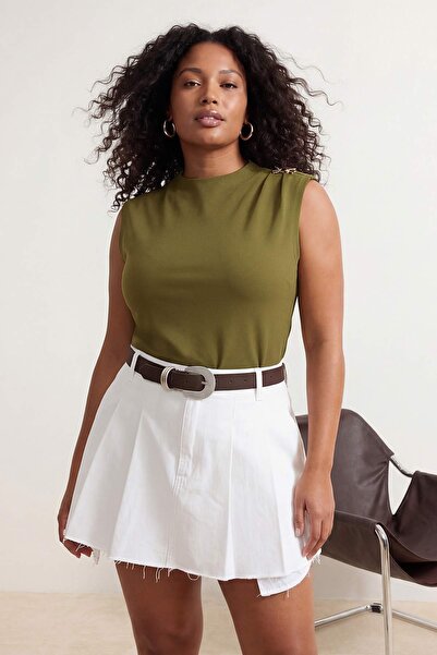 Trendyol Curve Oil Green Λεπτομέρεια με αξεσουάρ ντραπέ Ελαστικό Πλεκτή Μπλού...