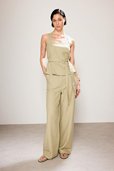 Trendyol Collection Trendyol Studio Light Khaki Linen Look Belted Blouse Twos...