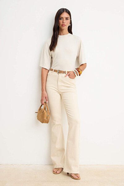 Trendyol Kollektion Weiße, hochtaillierte, schmal geschnittene, leicht dehnba...