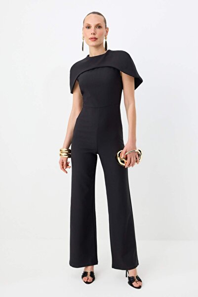 Συλλογή Trendyol Μαύρη αμάνικη ολόσωμη φόρμα με λαιμόκοψη πλατύ τύπου, υφαντή...