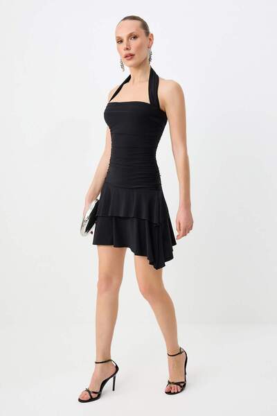 Συλλογή Trendyol Μαύρο Πλεκτό Φόρεμα με Κορδόνια / Ντραπέ Πλεκτό Κοντό / Μίνι...