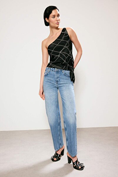 Συλλογή Trendyol Trendyol Studio Collection Μπλε Πιο Βιώσιμο Ψηλόμεσο Ίσιο Τζ...