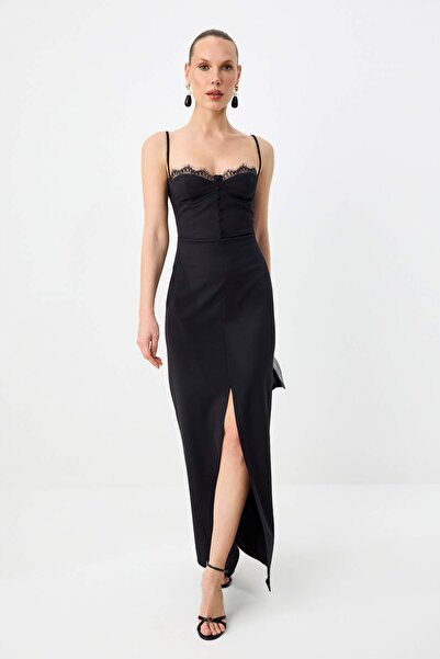 Συλλογή Trendyol Μαύρο ίσιο υφαντό Finike Maxi βραδινό φόρεμα & φόρεμα επιστρ...