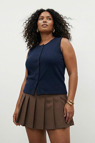 Trendyol Curve Μπλε πλεκτή μπλούζα μεγάλου μεγέθους Τζιν Look TBBSS26AF00119