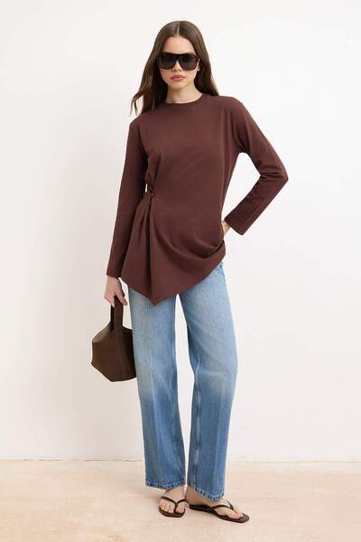 Trendyol Modest Καφέ Κανονικό Μονό ζέρσεϊ Απλό Πλεκτό TCTSS26UK00007