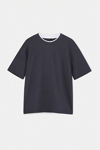 Trendyolmilla  Gri Oversize/Geniş Kesim Ottoman Örme T-Shirt TMNSS26TS00038