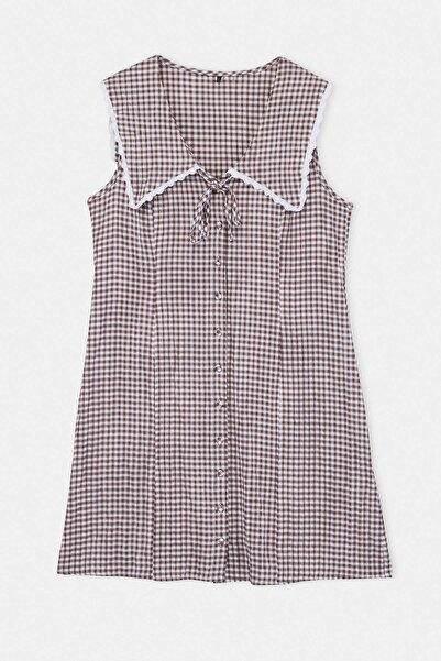 Trendyol Curve Καφέ Φανελένιο Φόρεμα Μεγάλου Μεγέθους Υφαντό TBBSS26AH00197