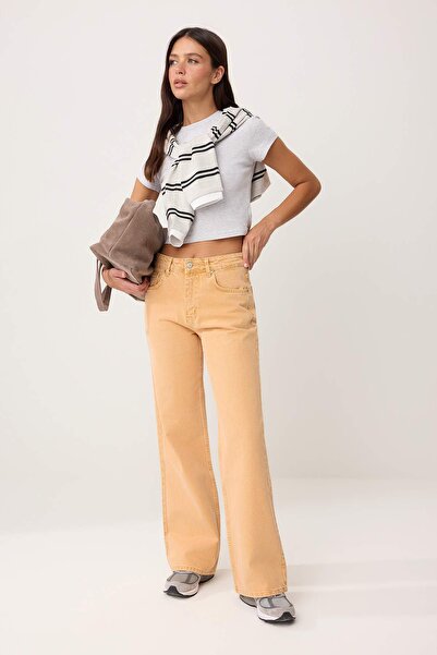 Συλλογή Trendyol Πορτοκαλί ψηλόμεσο τζιν 100% βαμβακερό με φαρδιά μπατζάκια T...
