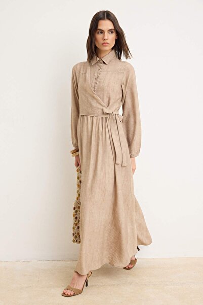 Συλλογή Trendyol Πέτρινο Υφαντό Φόρεμα & Ολόσωμη Φόρμα Χιτζάμπ TCTSS26EB00184