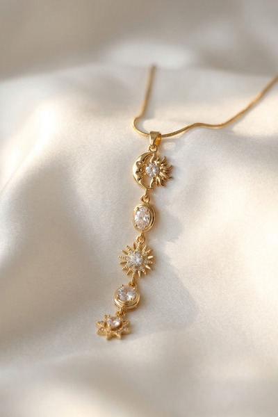 Elifsu Jewelry قلادة على شكل حرف Y من الفولاذ المطلي بحجر الزركون الفاخر بتصم...