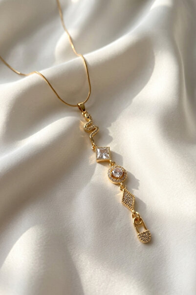 Elifsu Jewelry قلادة على شكل حرف Y من الفولاذ المطلي بحجر الزركون الفاخر بتصم...