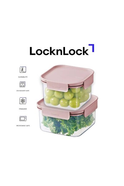 locknlock Classic Plus Square Food Container Set (1.25L+860ml) – Pink, Airtig...