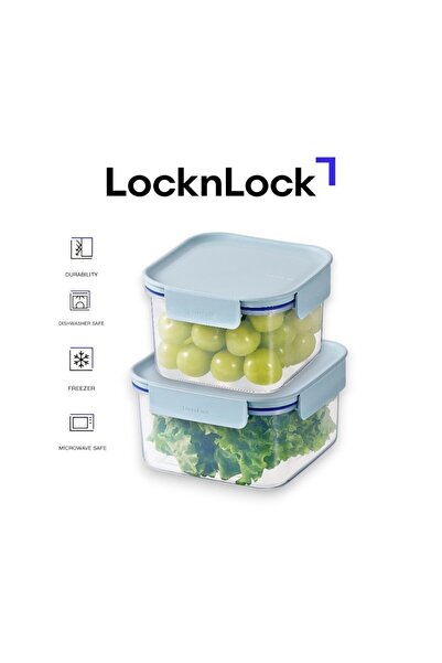 locknlock Classic Plus Square Food Container Set (1.25L+860ml) – Mint, Airtig...
