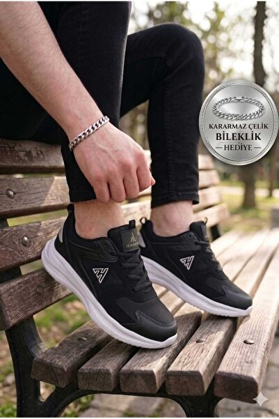 ZEYNSPORT Erkek Siyah Sneaker Spor Ayakkabı Hafif Taban Günlük Yürüyüş Koşu A...