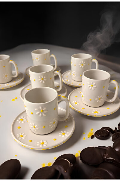 arsimhome Papatya Desenli Özel Tasarım El Dekorlu Fincan Takımı Hediyelik 12 ...