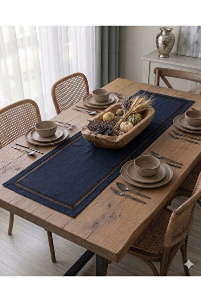 NURHAN HOME COLLECTION Τραπέζι Runner από ύφασμα μαύρο λινό με μανίκια