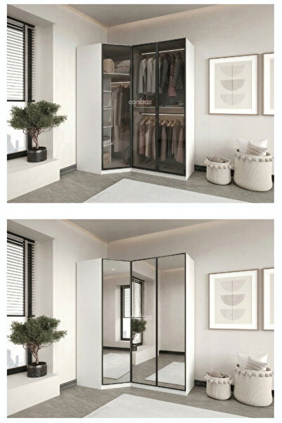 CANBAZ FURNİTURE Esla modüllü 3 cam kapaklı köşe %100 MDF (KURULUM DAHİL)