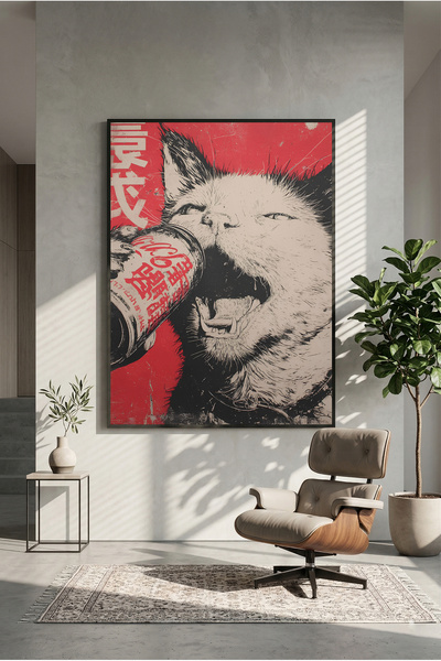 postercraft Poster din lemn cu pisică îmbătătoare (fără ramă)