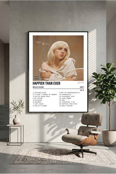 postercraft Dizajn albuma "Billie Eilish Happier Than Ever" Drveni poster sa ...