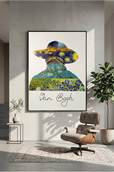 postercraft Poster de artă minimalistă Van Gogh, imprimat pe lemn (fără ramă)