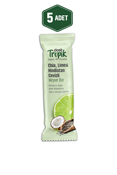 Chia, Lime ve Hindistan Cevizli Aromalı Meyve Bar 35 g | Meyve İçeren Pratik Atıştırmalık | 5 Adet