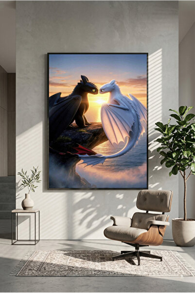 postercraft Ejderhanı Nasıl Eğitirsin Toothless & Light Fury Modern Panel Tab...