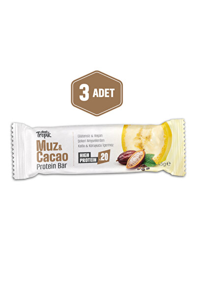 Muz ve Kakao Aromalı Protein Bar 45 g | Protein İçeren Atıştırmalık ve Sporcu Barı | 3 Adet